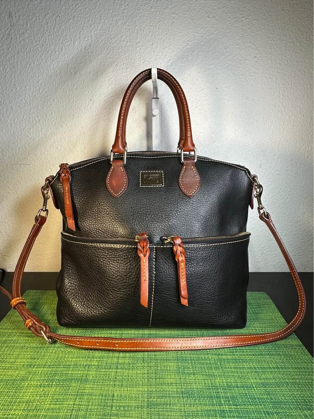 Dooney & Bourke Dillen Double Pocket Satchel (Black Pebble Leather)